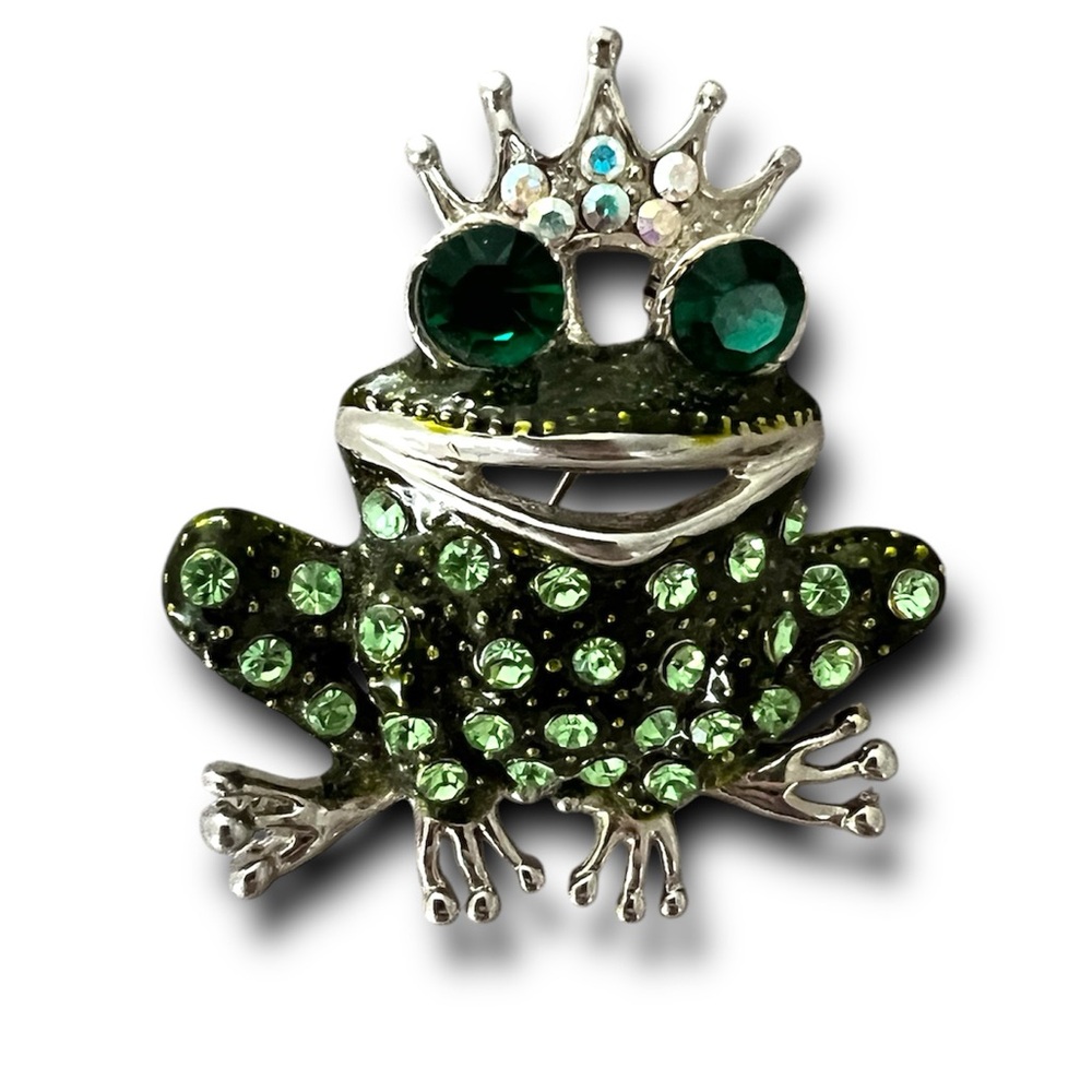 Crystal Rhinestone Frog Prince Brooch - Picture 1 of 3